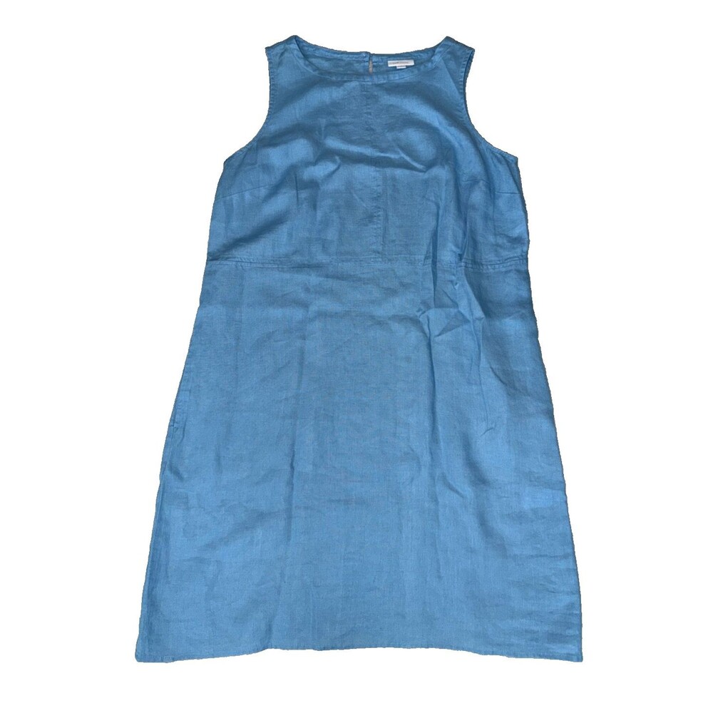 J. Jill Shift Dress Size M Love Linen Sleeveless Blue Lagenlook Pockets